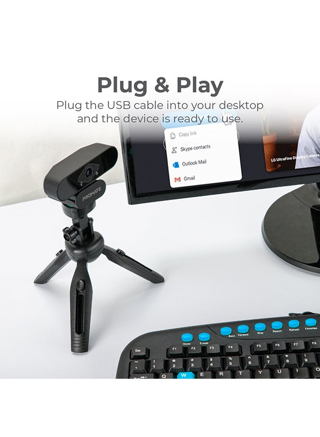 PROMATE Auto Focus Full-HD Pro WebCam with Built-In Mic Black - Image 4