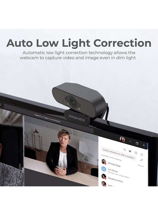 PROMATE Auto Focus Full-HD Pro WebCam with Built-In Mic Black - Image 2