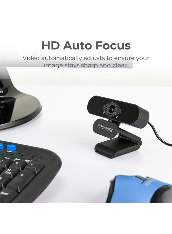 PROMATE Auto Focus Full-HD Pro WebCam with Built-In Mic Black - Image 3