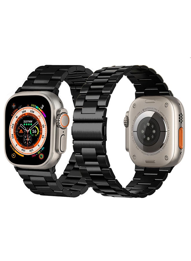 MARGOUN - Stainless Steel Band for Apple Watch Band 49mm 45mm 44mm 42mm Compatible with iWatch Strap Series Ultra/8/7/6/5/4/3/2/1/SE/SE2 Black - Image 1