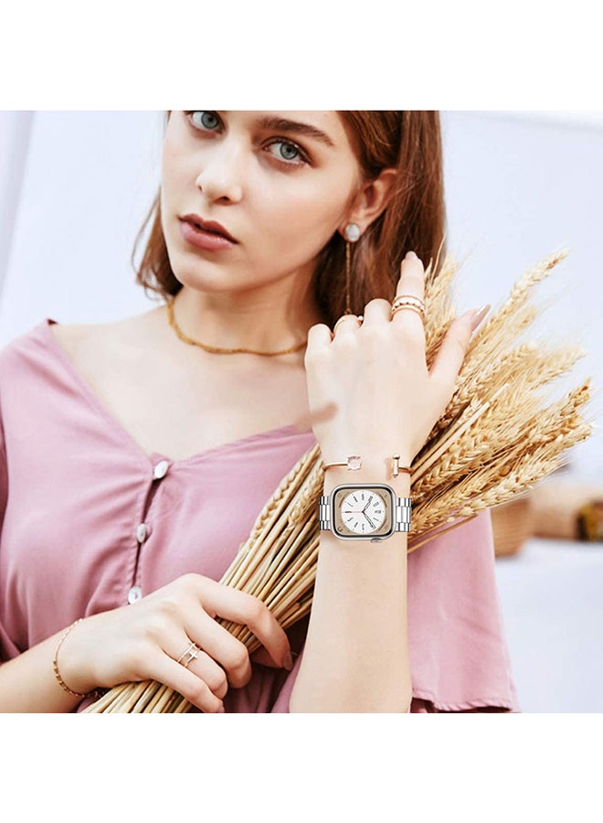 MARGOUN - Stainless Steel Band for Apple Watch Band 41mm 40mm 38mm Compatible with iWatch Strap Series 8/7/6/5/4/3/2/1/SE/SE2 Silver - Image 1