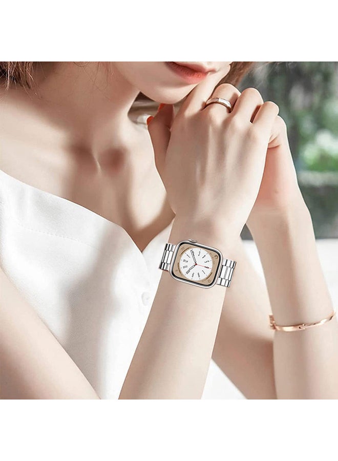 MARGOUN - Stainless Steel Band for Apple Watch Band 41mm 40mm 38mm Compatible with iWatch Strap Series 8/7/6/5/4/3/2/1/SE/SE2 Silver - Image 1