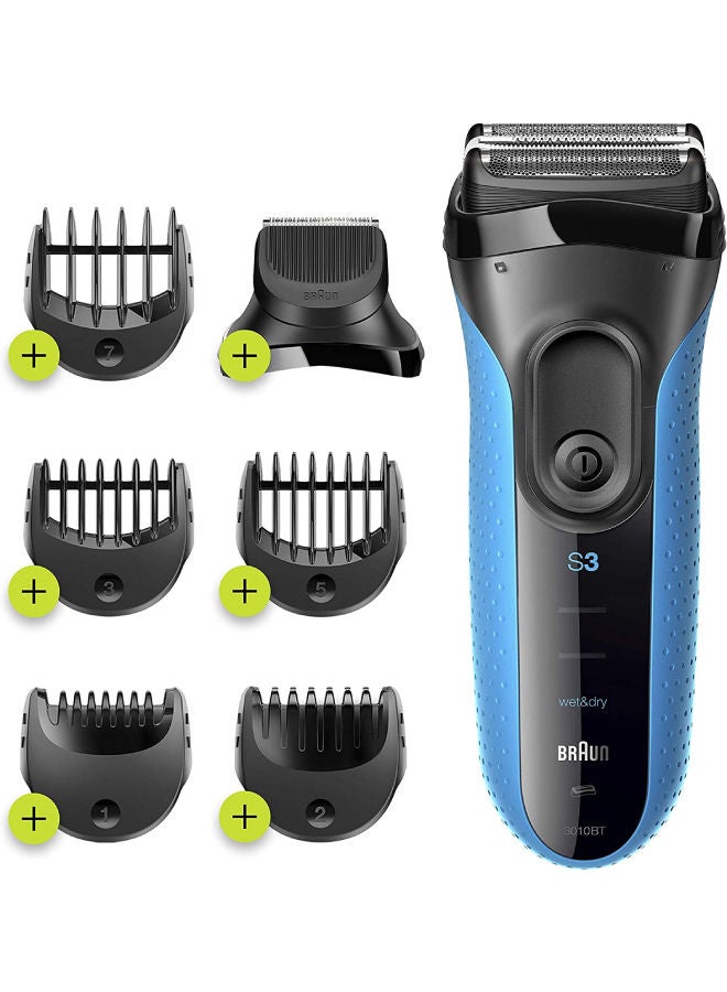 BRAUN - Series 3 3010BT Rechargeable Wet And Dry Electric Shaver Kit Clear/Black/Blue 8.7x6.1inch - Image 1