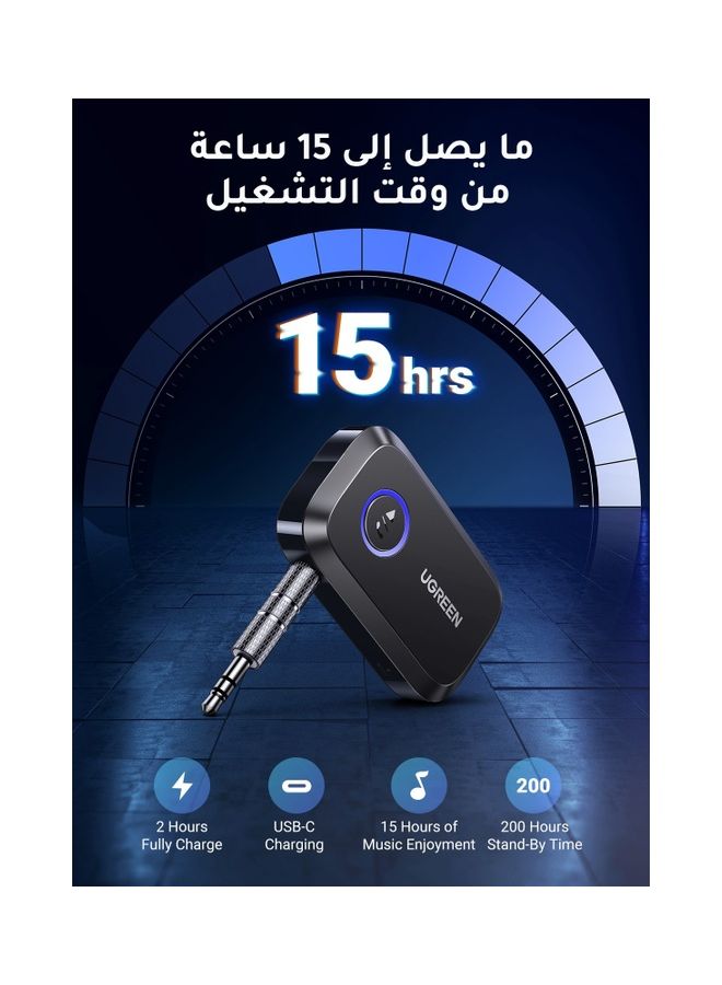 Ugreen - Aux Bluetooth Car Adapter 3.5mm,Portable Bluetooth 5.3 Receiver for Car,Bluetooth 3.5mm Jack Kit with Built-in Microphone for Car Stereo/Speaker/Home Stereo/Wired Headphones,15H Battery Life Black - Image 1