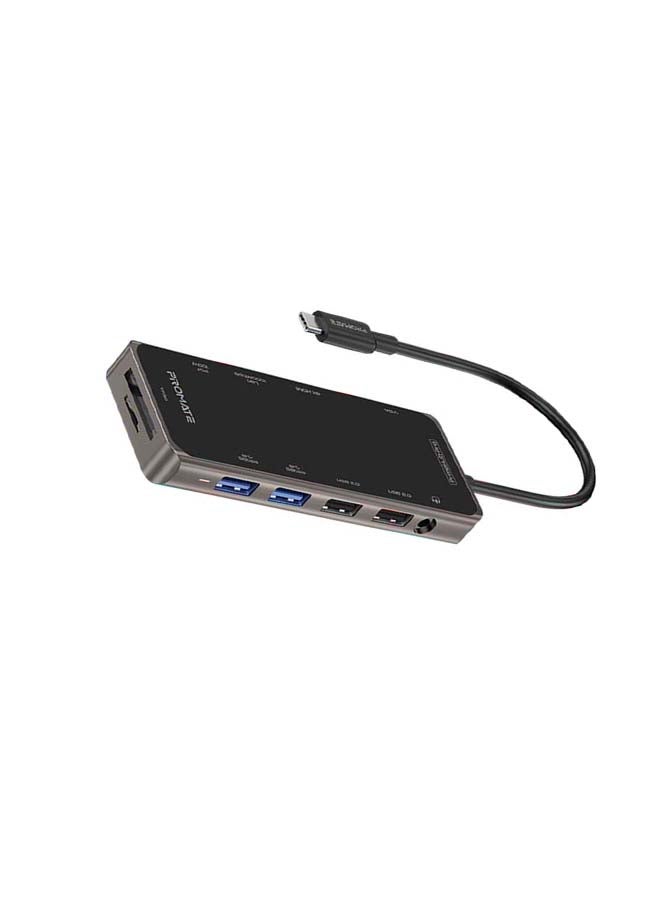 PROMATE - Promate USB-C Hub, 11-in-1 Type-C Multi-Port Adapter with 100W USB-C Power Delivery, 4K HDMI, 1080 VGA Port, RJ45 Port, AUX, TF/SD Card Slot and 4 USB Ports for MacBook Pro, MacBook Air, XPS, PrimeHub-Pro Black - Image 1