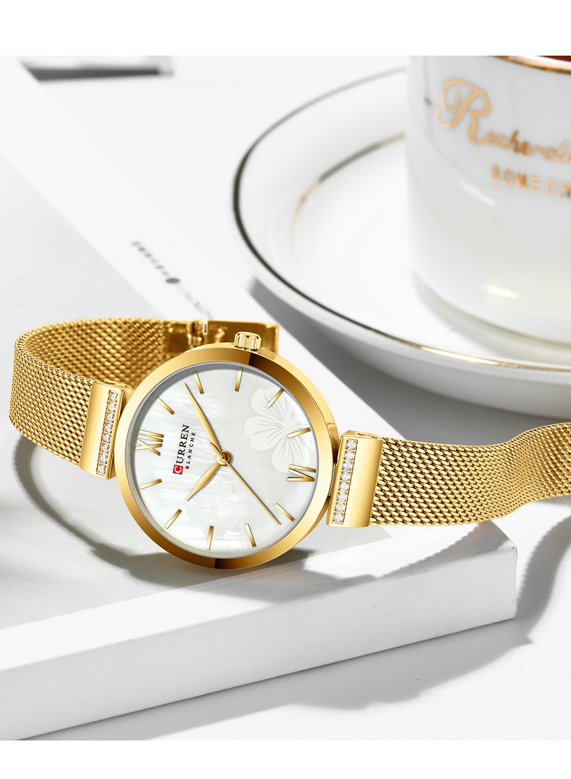 CURREN Women's Waterproof Stainless Steel Mesh BAnd Quartz Watch 9067 - 33 mm - Gold - Image 3