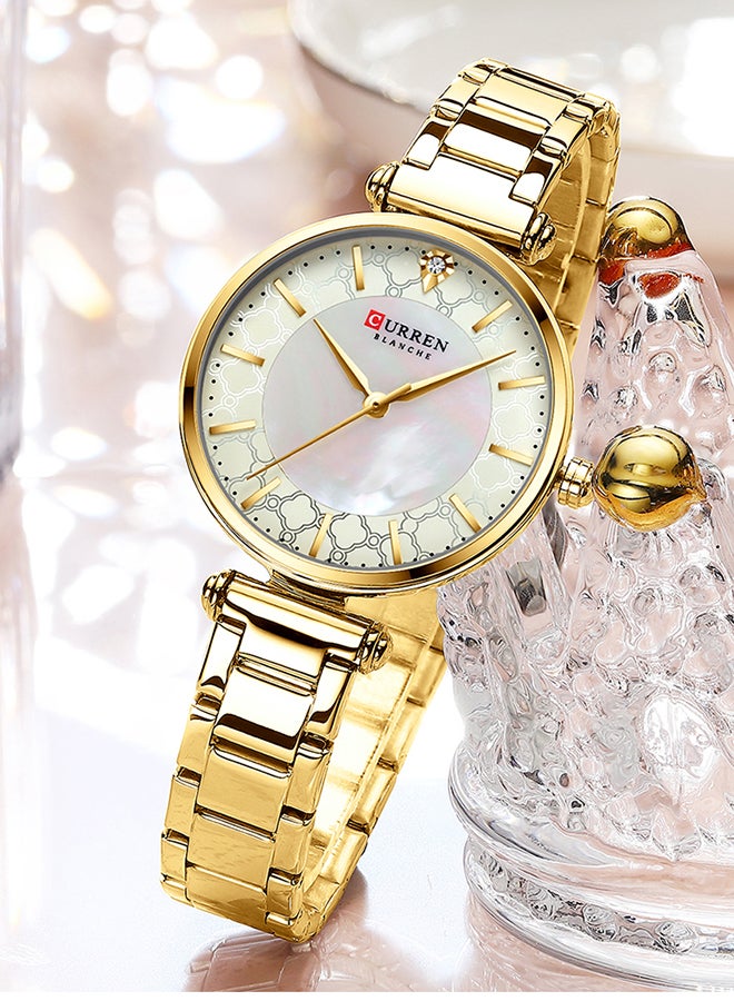 كارين ساعة يد كوارتز أنيقة مقاومة للماء بسوار من الإستانلس ستيل طراز 9072 - مقاس 31 مم - لون ذهبي للنساء - Image 3