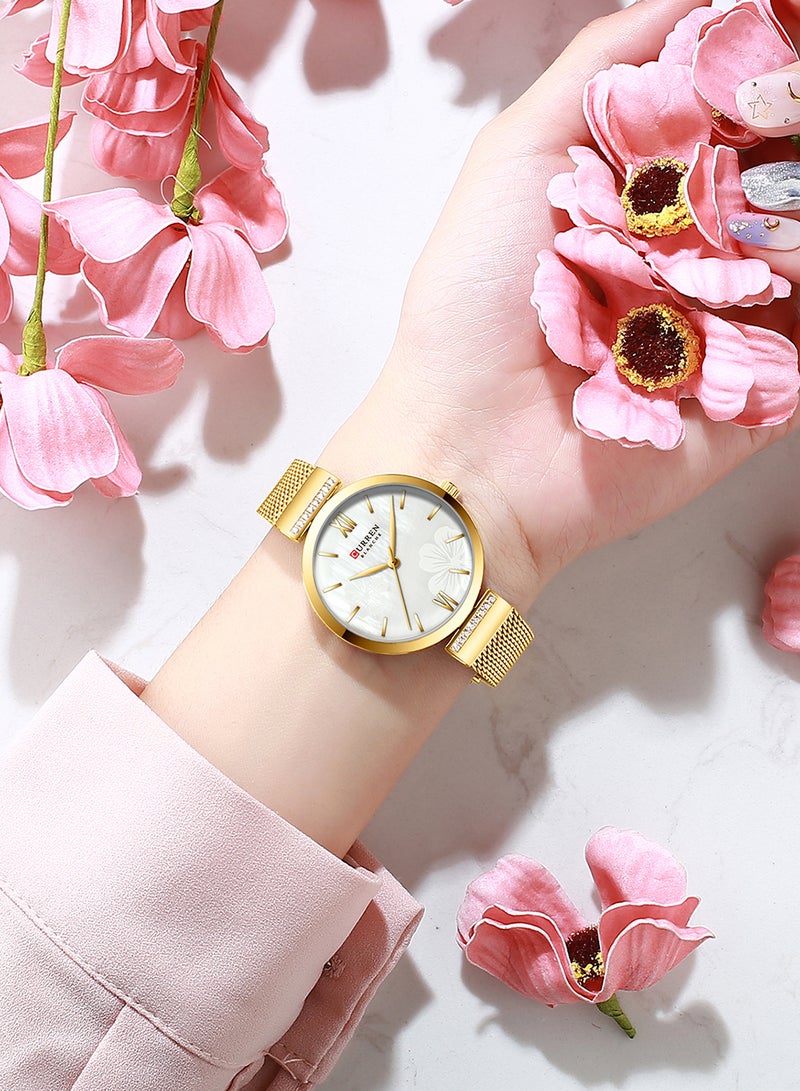 CURREN Women's Waterproof Stainless Steel Mesh BAnd Quartz Watch 9067 - 33 mm - Gold - Image 4