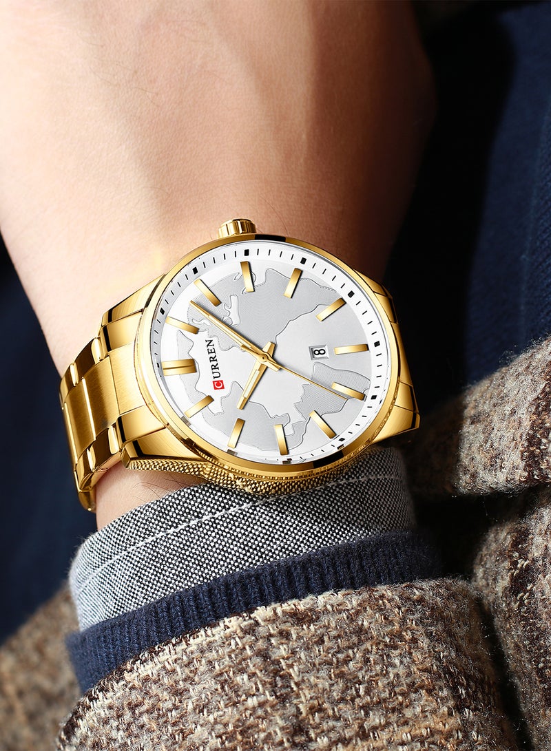 CURREN Men's Waterproof Stainless Steel BAnd Quartz Watch 8366 - 46 mm - Gold - Image 4