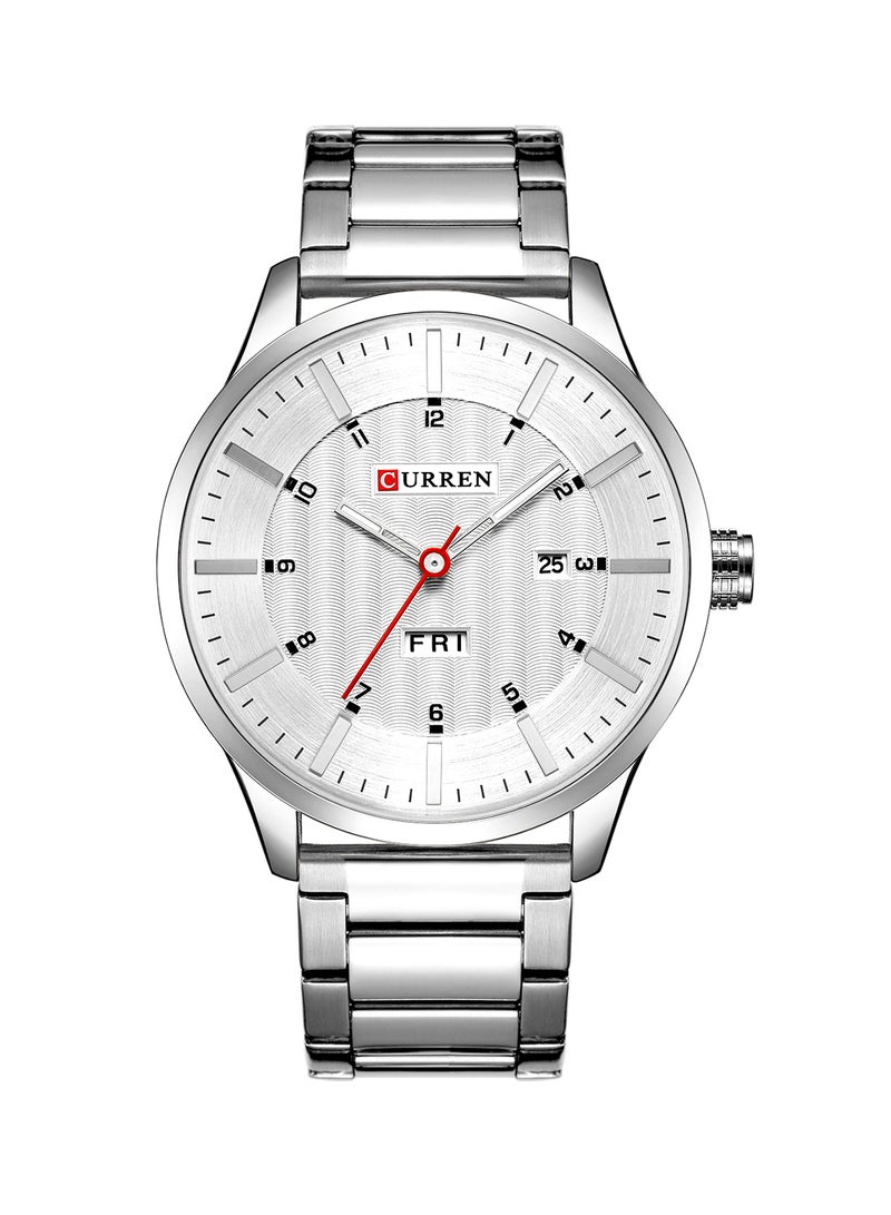 CURREN Men's Day-Date Waterproof Stainless Steel BAnd Casual Quartz Watch 8316 - 45 mm - Silver - Image 1