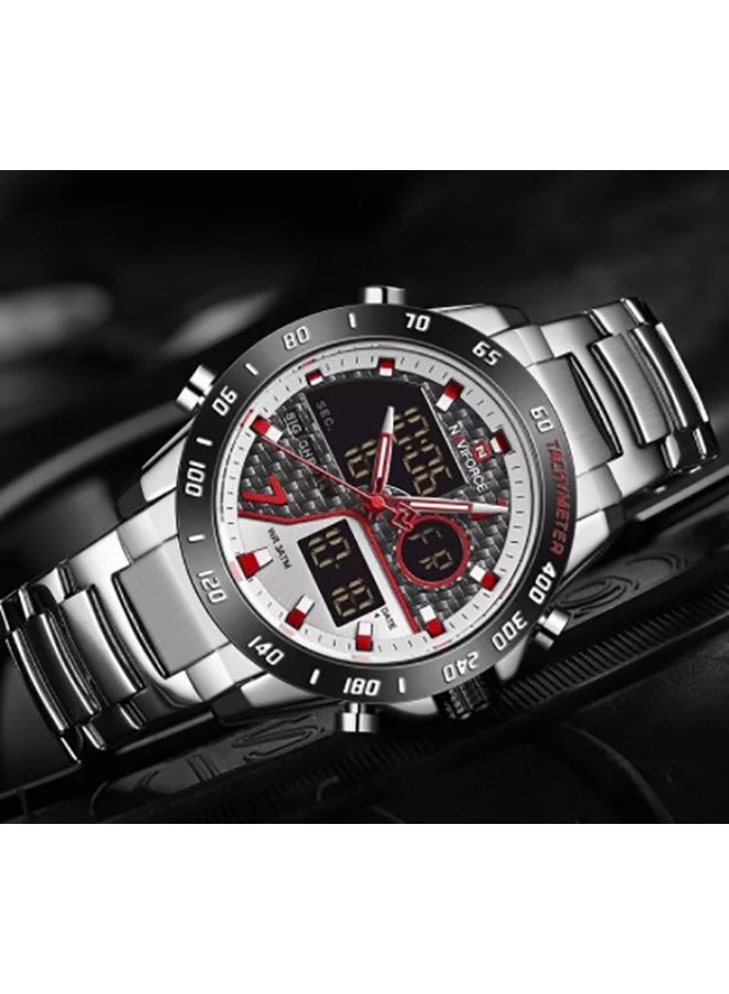 NAVIFORCE Men's Stainless Steel Analog & Digital Wrist Watch NF9171 S/W/S - 45 mm - Silver  - Image 4