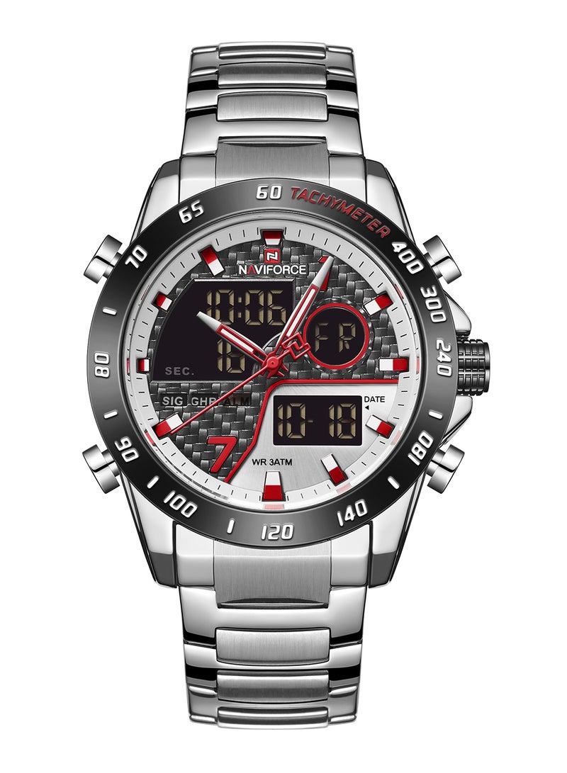 NAVIFORCE Men's Stainless Steel Analog & Digital Wrist Watch NF9171 S/W/S - 45 mm - Silver  - Image 1