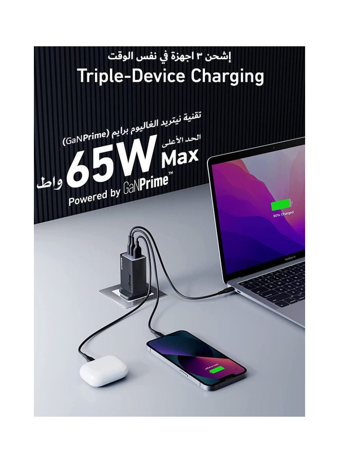 Anker Wall Charger 65W With GaNPrime, 2-Ports USB-C, 1-Port USB-A, 735 Charger Black  - Image 2