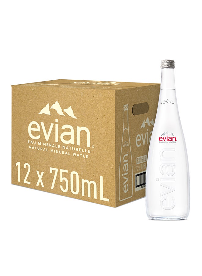 Evian Natural Mineral Water Glass 0.75Liters Pack of 12 - Image 1