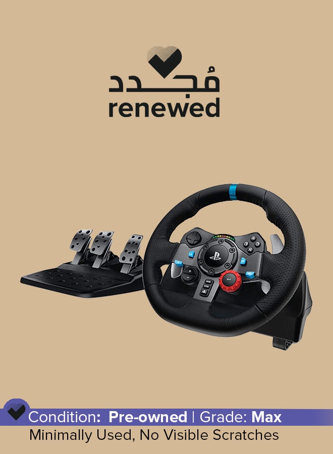 Logitech Renewed - Driving Force Racing With Leather Cover Steering Wheel and Real Force Stainless Steel Floor Paddle Shifters For PS5/PS4/PS3/PC/Mac - Image 1