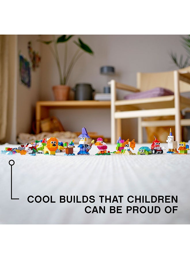 LEGO - 6327639 Classic Creative Transparent Bricks Kids’ Building Kit; Build A Sparkling Bird, Lion, Wizard, Fish With Coral, Turtle, Robot, Unicorn And Pink Bird; Great Lego Toy For Kids Aged 4 And Over (500 Pieces) 11013 500 4+ Years - Image 1