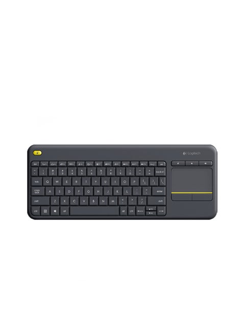 K400 Plus Wireless Livingroom Keyboard with Touchpad for Home Theatre PC Connected to TV, Customizable Multi-Media Keys, Windows, Android, Laptop/Tablet, Arabic Keyboard Black