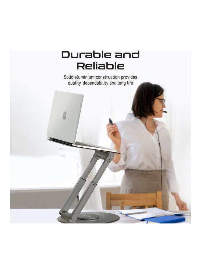 PROMATE - Aluminum Laptop Sit To Stand 360-Degree Rotatable Desk With Silicone Grip Adjustable Height Air Ventilation And Foldable Structure For Laptops Up To 17 Inches DeskMate-6 Grey - Image 1