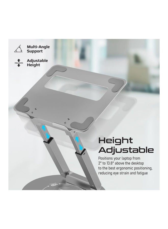 PROMATE - Aluminum Laptop Sit To Stand 360-Degree Rotatable Desk With Silicone Grip Adjustable Height Air Ventilation And Foldable Structure For Laptops Up To 17 Inches DeskMate-6 Grey - Image 1