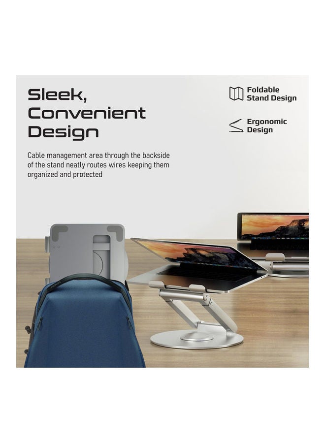 PROMATE - Aluminum Laptop Sit To Stand 360-Degree Rotatable Desk With Silicone Grip Adjustable Height Air Ventilation And Foldable Structure For Laptops Up To 17 Inches DeskMate-6 Grey - Image 1