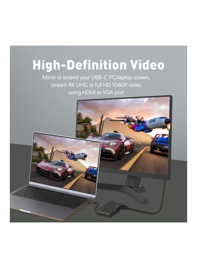 بروميت محول متعدد المنافذ HDMI 4K من USB-C Media Hub مع VGA 1080p 1000Mbps Ethernet 100W Power Delivery 5Gbps Sync Charge USB 3.0 وType-C لنظام التشغيل Windows  - Image 3