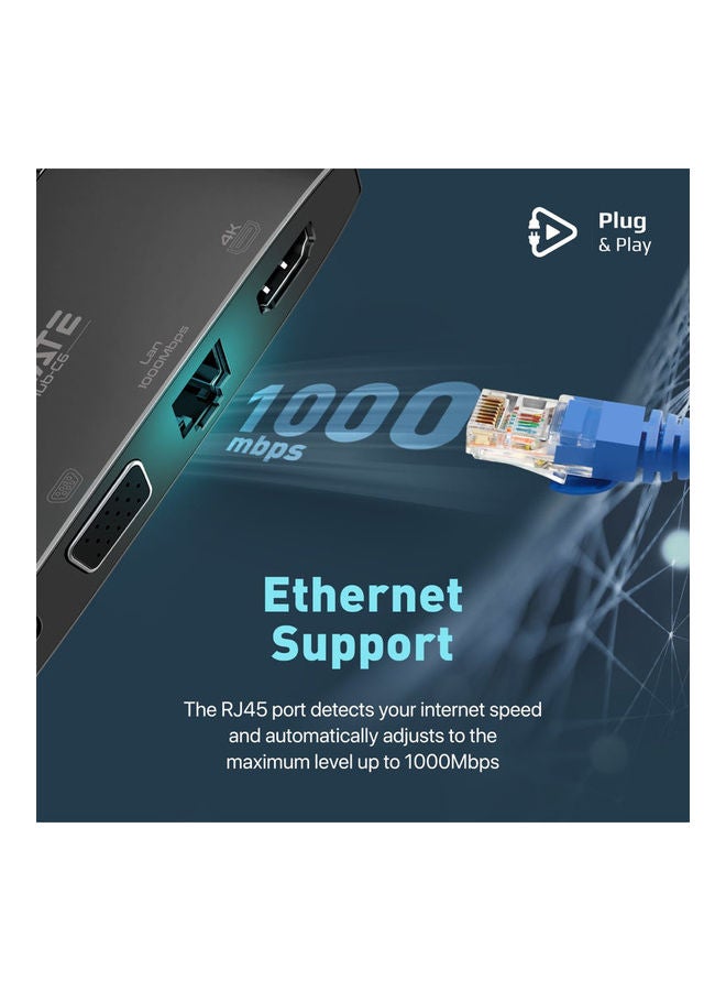 بروميت محول متعدد المنافذ HDMI 4K من USB-C Media Hub مع VGA 1080p 1000Mbps Ethernet 100W Power Delivery 5Gbps Sync Charge USB 3.0 وType-C لنظام التشغيل Windows  - Image 5
