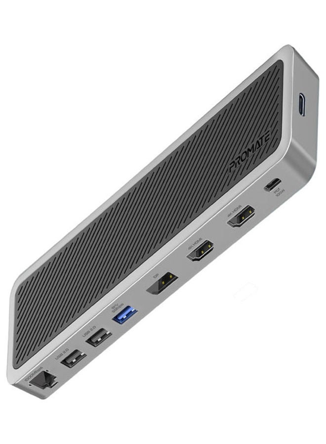 PROMATE - USB-C Hub 13 In 1 Multi-Display Hub With Dual 4K HDMI 4K Display Port 1000Mbps LAN 100W Power Delivery Aux SD TF Card Slot USB 3.0 Black - Image 1