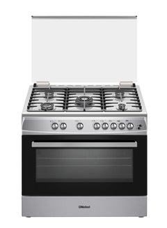 Nobel 90 x 60 Gas Cooker, 5 Gas Burner, Gas Oven & Gas Grill, 8 Knob Control, Manual Button Ignition, Stainless Steel Lid, Inner Light, 63 x 90 x 90 cm, Silver, Made In Turkey NGC9696 Stainless Steel 