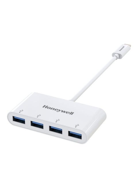 Type C to 4 x USB 3.0 Hub, Super-Fast Transmission Speed 5Gbps, Max Current 900Ma Per Port, Compatible With All Type C- MacBook, Laptop, Pc, Printer, Mobiles, Keyboard White