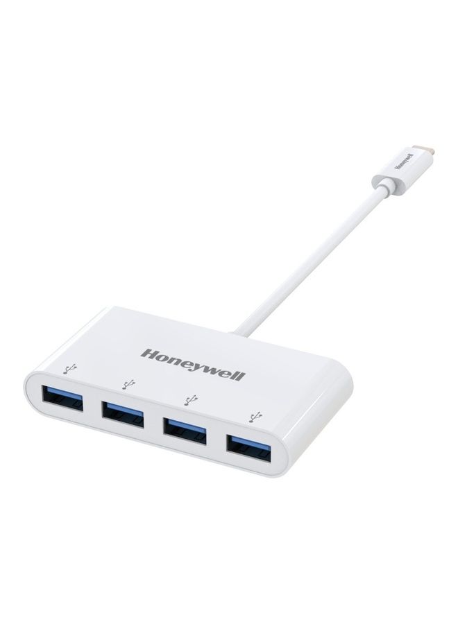 هوني ويل Type C to 4 x USB 3.0 Hub, Super-Fast Transmission Speed 5Gbps, Max Current 900Ma Per Port, Compatible With All Type C- MacBook, Laptop, Pc, Printer, Mobiles, Keyboard White  - Image 1