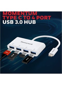 Honeywell Type C to 4 x USB 3.0 Hub, Super-Fast Transmission Speed 5Gbps, Max Current 900Ma Per Port, Compatible With All Type C- MacBook, Laptop, Pc, Printer, Mobiles, Keyboard White  - Image 2