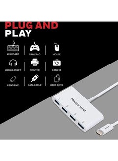 Honeywell Type C to 4 x USB 3.0 Hub, Super-Fast Transmission Speed 5Gbps, Max Current 900Ma Per Port, Compatible With All Type C- MacBook, Laptop, Pc, Printer, Mobiles, Keyboard White  - Image 3