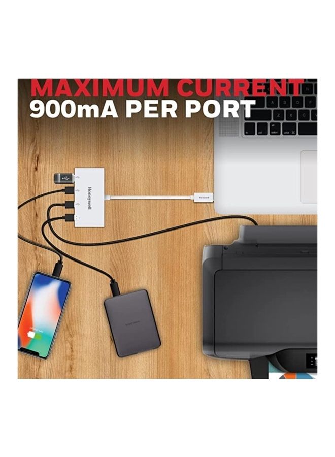 هوني ويل Type C to 4 x USB 3.0 Hub, Super-Fast Transmission Speed 5Gbps, Max Current 900Ma Per Port, Compatible With All Type C- MacBook, Laptop, Pc, Printer, Mobiles, Keyboard White  - Image 5