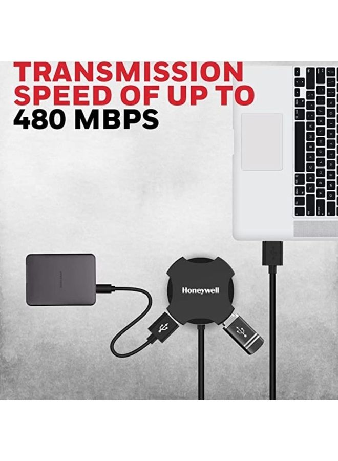 Honeywell 4 Port USB Non-Powered Hub 2.0 1.2M Length Cable Black - Image 4