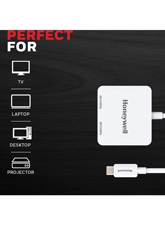 Honeywell Type C to Dual HDMI Adapter, 4K x 2K@60Hz Ultra HD Resolution, Compact And Portable, Compatible With All Type C MacBook, Laptop, PC, Xbox, PS5, Consoles And Tablets White  - Image 3