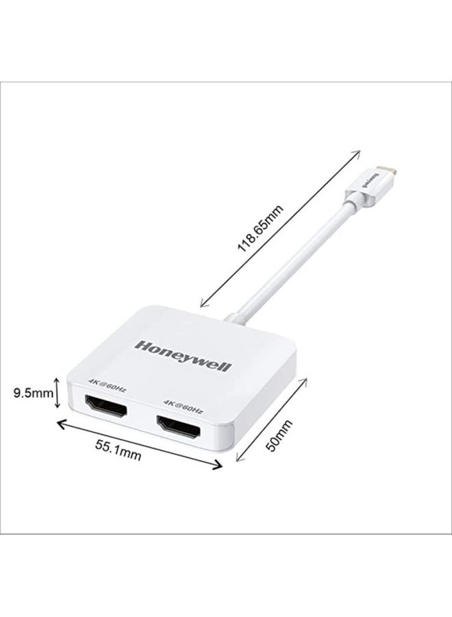 Honeywell - Type C to Dual HDMI Adapter, 4K x 2K@60Hz Ultra HD Resolution, Compact And Portable, Compatible With All Type C MacBook, Laptop, PC, Xbox, PS5, Consoles And Tablets White - Image 1