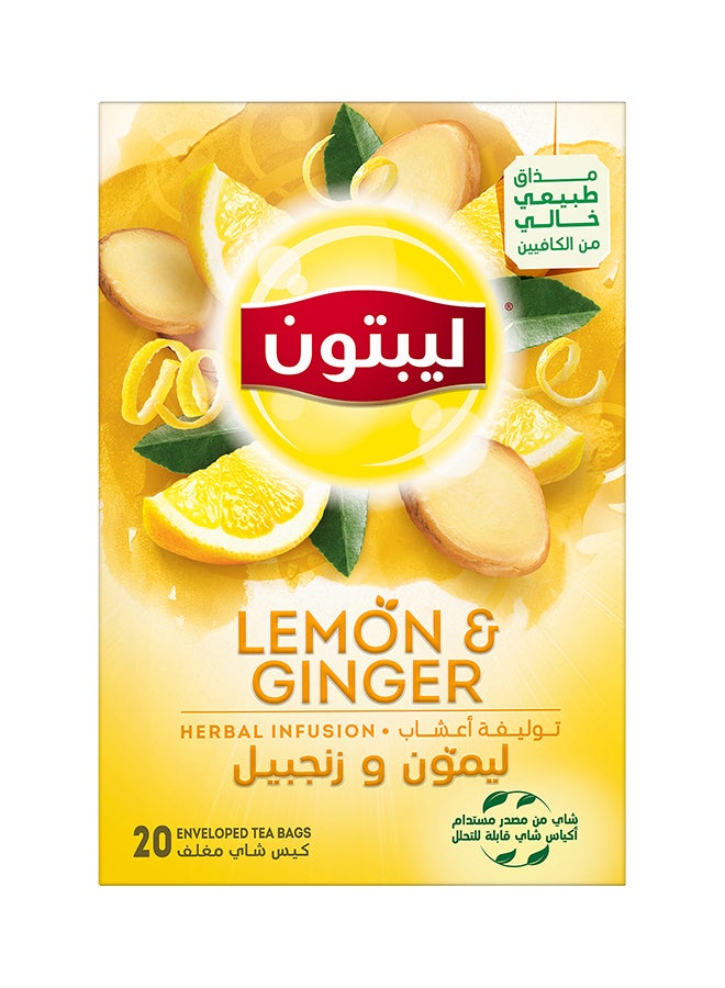 Lipton Herbal Infusion Tea Lemon And Ginger, 20 Teabags 32grams  - Image 2