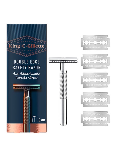 King C Double Edge Safety Razor Designed For Edging With Closed Comb And Chrome Plated Finish With 5 Platinum Coated Blades Black