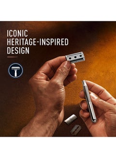 Gillette King C Double Edge Safety Razor Designed For Edging With Closed Comb And Chrome Plated Finish With 5 Platinum Coated Blades Black  - Image 4