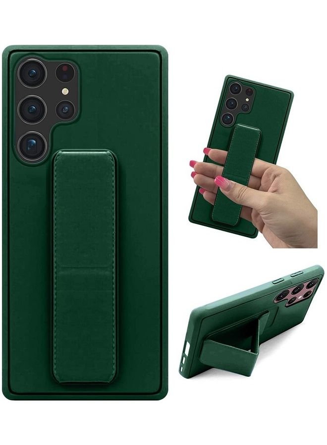 MARGOUN Samsung Galaxy S23 Ultra Grip Case Magnetic Kickstand Cover with Foldable Hand Strap Green - Image 1