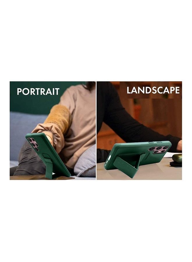 MARGOUN Samsung Galaxy S23 Ultra Grip Case Magnetic Kickstand Cover with Foldable Hand Strap Green - Image 3