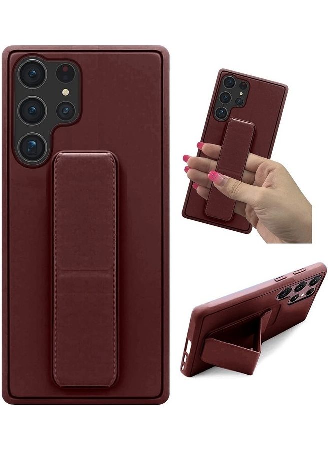 MARGOUN Samsung Galaxy S23 Ultra Grip Case Magnetic Kickstand Cover with Foldable Hand Strap Maroon - Image 1