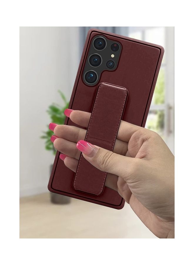 MARGOUN Samsung Galaxy S23 Ultra Grip Case Magnetic Kickstand Cover with Foldable Hand Strap Maroon - Image 2