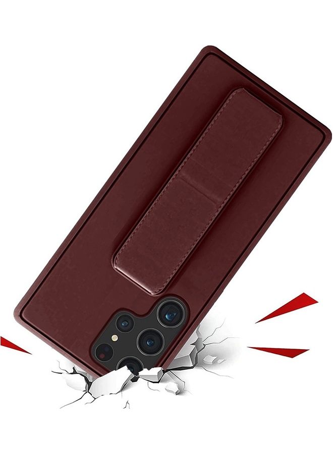 MARGOUN Samsung Galaxy S23 Ultra Grip Case Magnetic Kickstand Cover with Foldable Hand Strap Maroon - Image 4