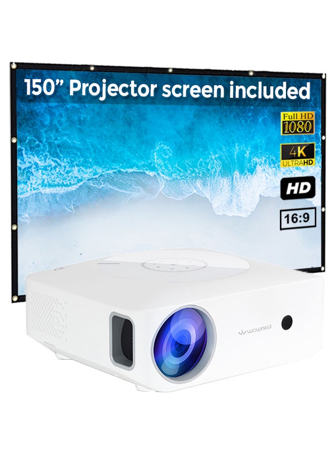 Wownect - Android 9.0 Tv Led 7000 Lumens/Screen Size Upto 300 Inch Native Res 1080P Full Hd Download Apps Bluetooth Wifi 4K With 150 Inch Projector PROJ-WO-73-AN_SCR-05 White - Image 1