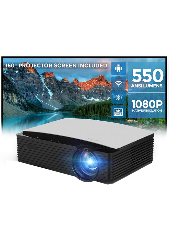 Wownect - Android 9.0 Tv 1080P 550 Ansi/Screen Size To 250 Inch For Small Big Room Download App Bluetooth Wifi Home Theater Outdoor Gaming Projectors With Hdmi/Usb/Av Ports PROJ-WO-68-B_SCR-05 Black - Image 1