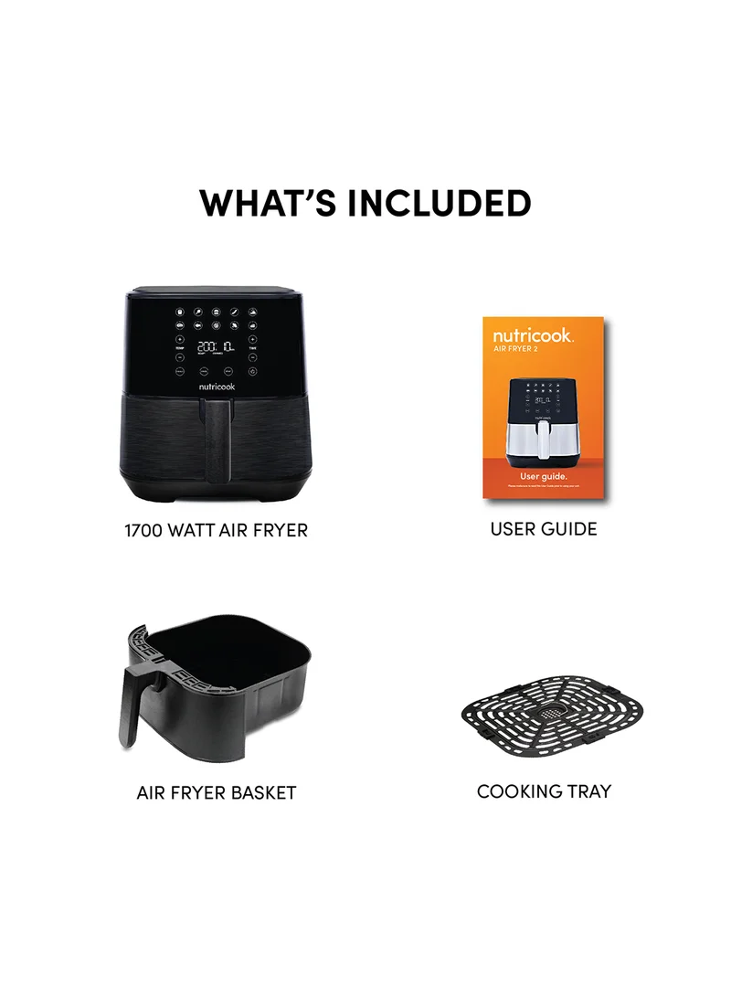 nutricook Air Fryer 2 Led One Touch Screen With 10 Presets, Preheat Celsius To Fahrenheit Conversion Auto Shut Off And Shake Reminder 5.5 L 1700 W AF205K Black