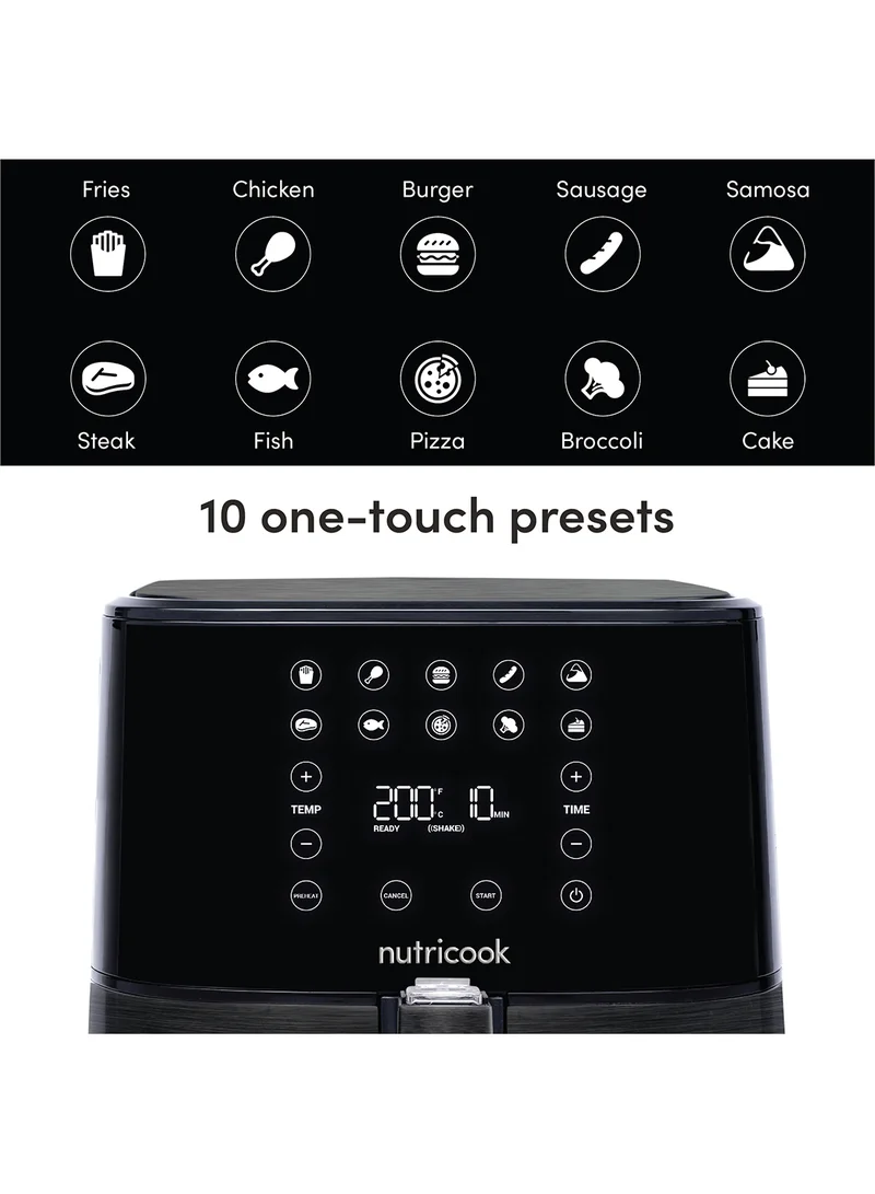 nutricook Air Fryer 2 Led One Touch Screen With 10 Presets, Preheat Celsius To Fahrenheit Conversion Auto Shut Off And Shake Reminder 5.5 L 1700 W AF205K Black