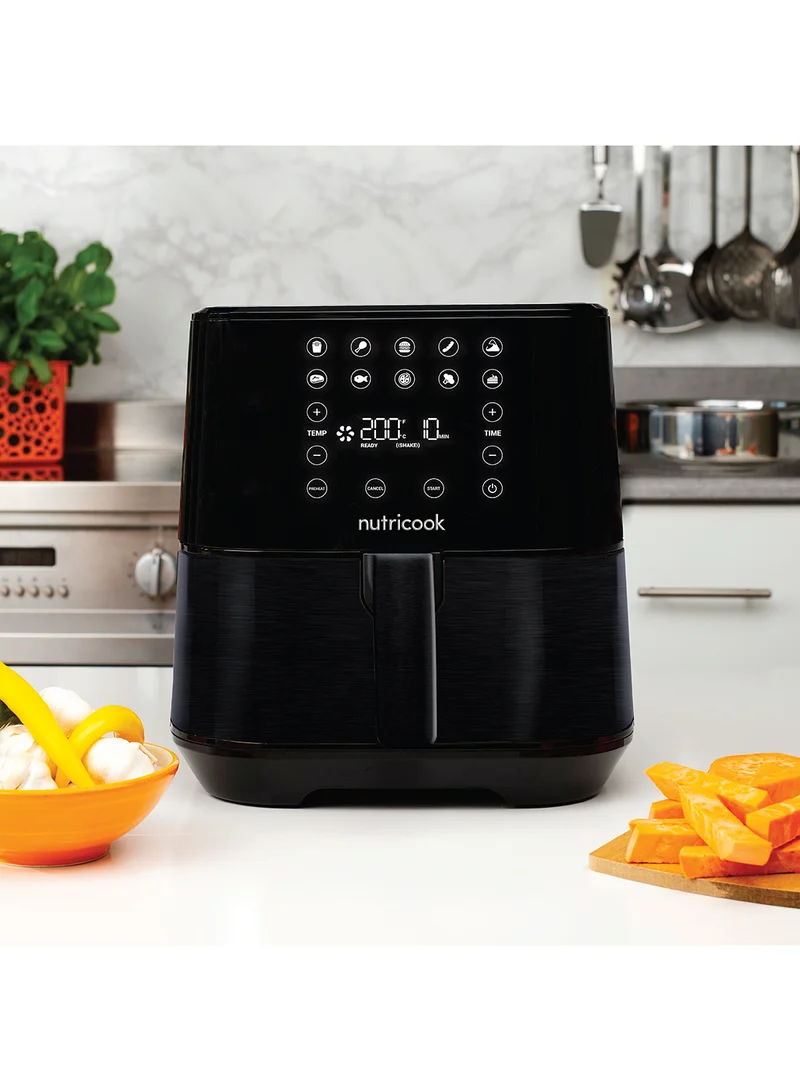 nutricook Air Fryer 2 Led One Touch Screen With 10 Presets, Preheat Celsius To Fahrenheit Conversion Auto Shut Off And Shake Reminder 5.5 L 1700 W AF205K Black