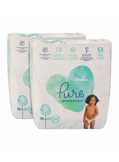 Pure Protection Dermatologically Tested Diapers, Size 5, +11 Kg, 24 Diaper Pack of 2